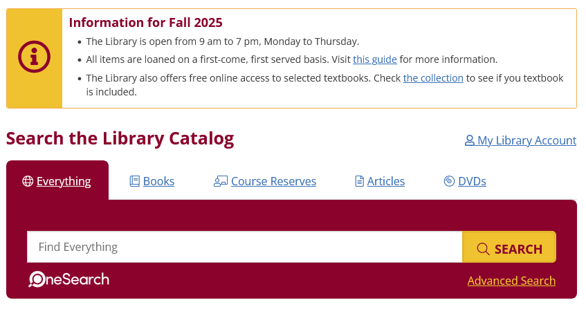 Collection accessible in Fall 2025 Information Banner